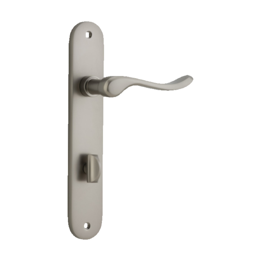 Door Lever Stirling Oval Privacy Pair Satin Nickel CTC85mm H240xW40xP64mm in Satin Nickel