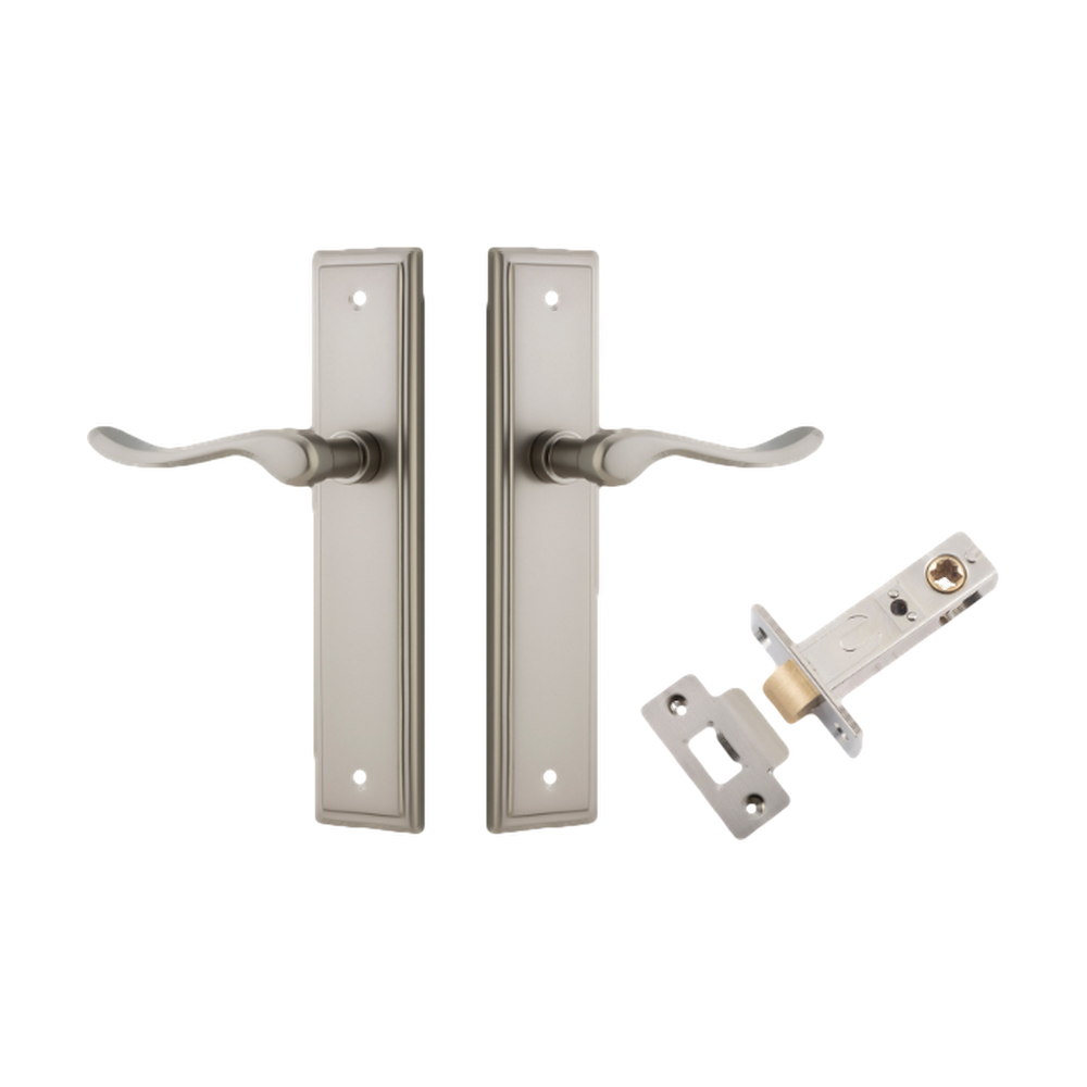 Door Lever Stirling Stepped Latch Pair Satin Nickel H237xW50xP64mm Passage Kit Tube Latch Split Cam 'T' Striker Satin Nickel Backset 60mm in Satin Nickel
