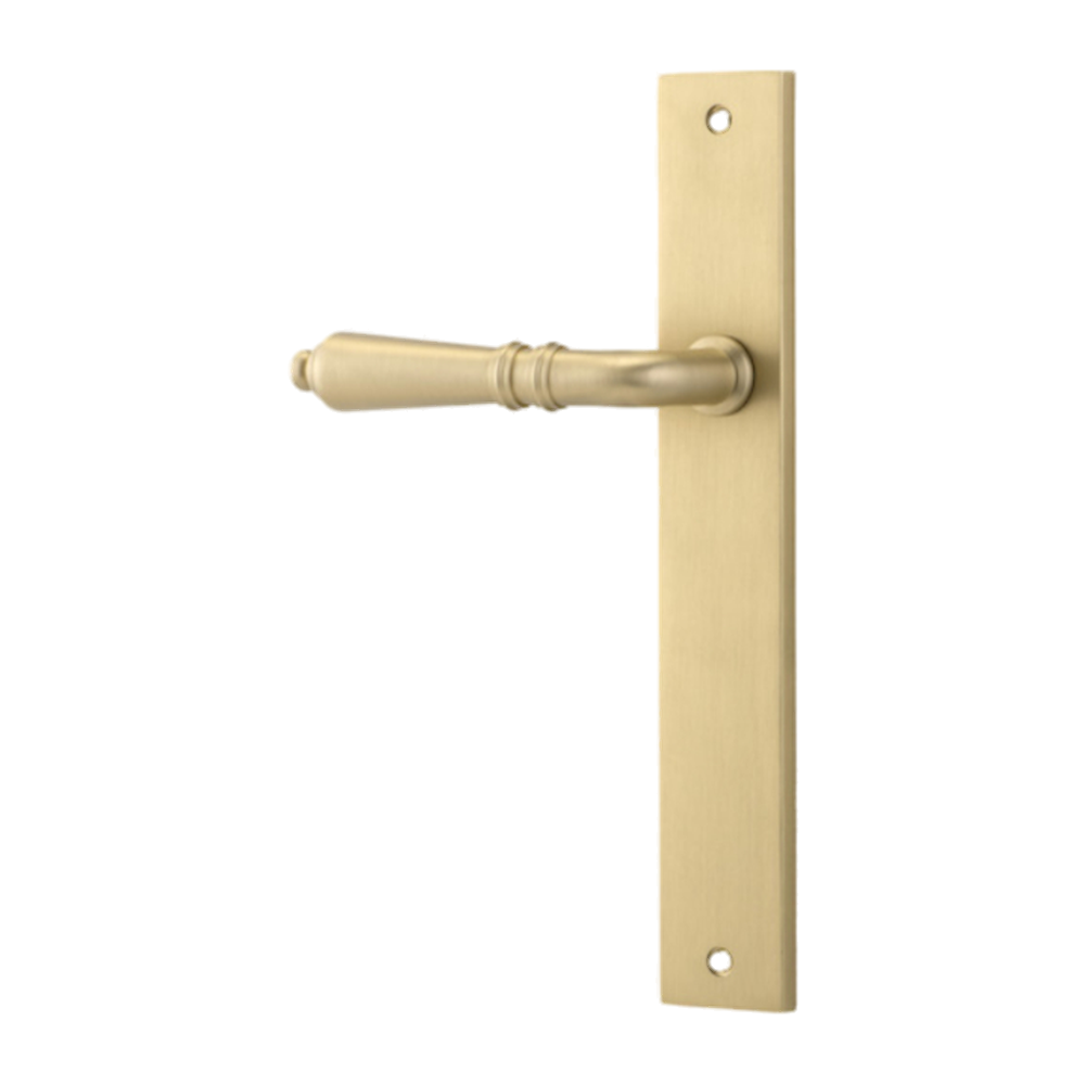 Door Lever Sarlat Rectangular Latch Left Hand Fixed Brushed Brass L111xP53mm BPH240xW38mm in Brushed Brass