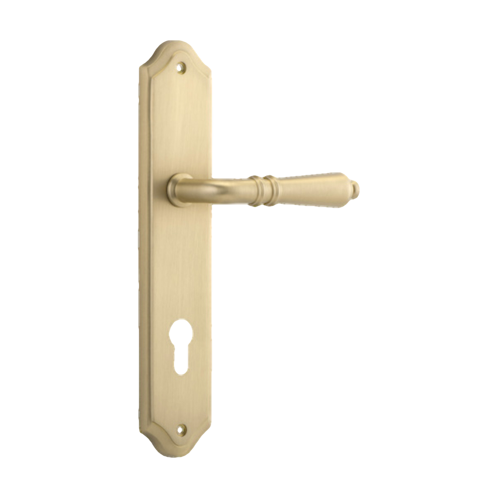 Door Lever Sarlat Shouldered Euro Brushed Brass CTC85mm H250xW48xP57mm in Brushed Brass