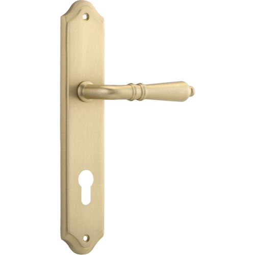 Door Lever Sarlat Shouldered Euro Brushed Brass CTC85mm H250xW48xP57mm in Brushed Brass