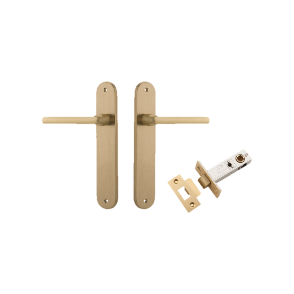Door Lever Baltimore Oval Latch Brushed Brass H237xW40xP55mm Passage Kit Tube Latch Split Cam 'T' Striker Brushed Brass Backset 60mm in Brushed Brass