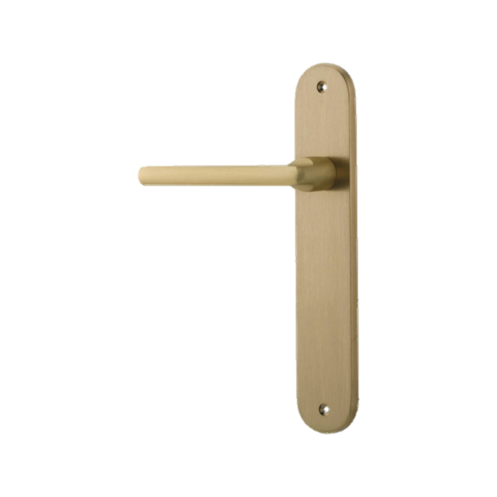 Door Lever Baltimore Oval Latch Left Hand Fixed Brushed Brass L118xP54mm BPH240xW40mm in Brushed Brass