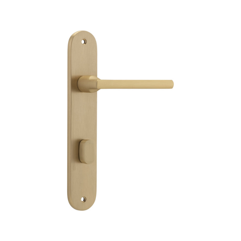 Door Lever Baltimore Oval Privacy Brushed Brass CTC85mm H237xW50xP55mm in Brushed Brass