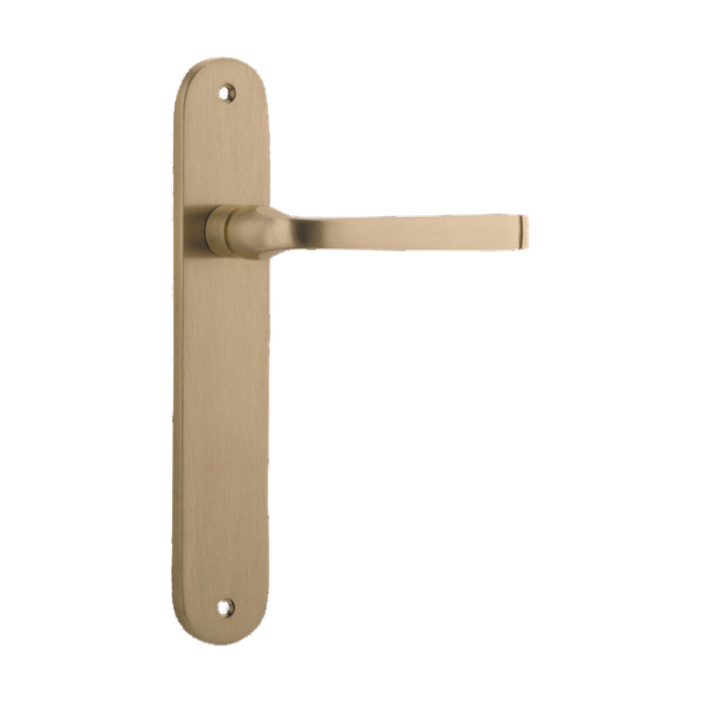 Door Lever Annecy Oval Latch Brushed Brass H230xW40xP62mm in Brushed Brass