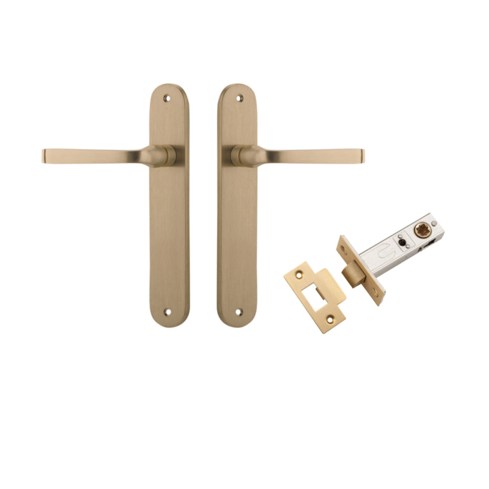 Door Lever Annecy Oval Latch Brushed Brass H240xW40xP62mm Passage Kit Tube Latch Split Cam 'T' Striker Brushed Brass Backset 60mm in Brushed Brass