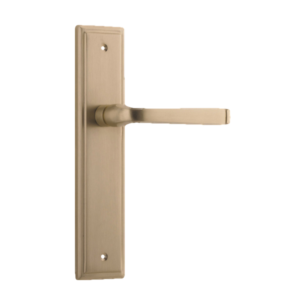 Door Lever Annecy Stepped Latch Brushed Brass H237xW50xP65mm in Brushed Brass