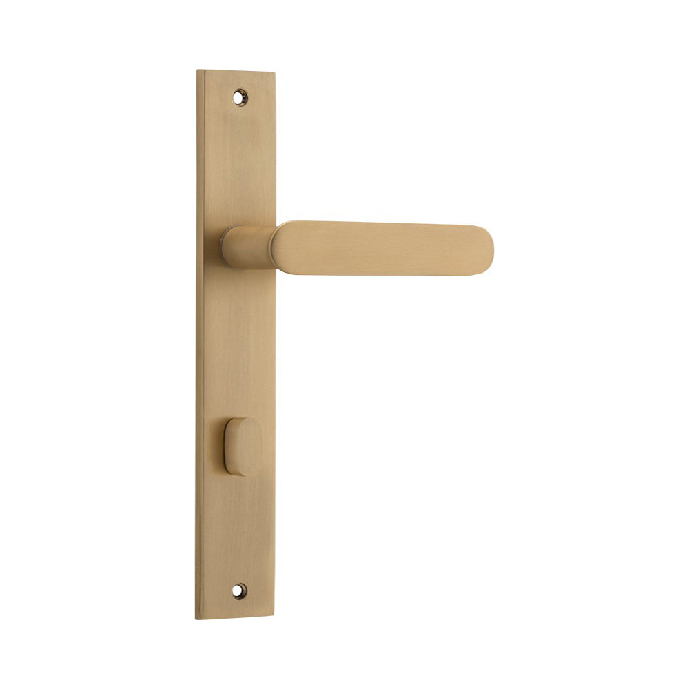 Door Lever Bronte Rectangular Privacy Brushed Brass CTC85mm H240xW38xP56mm in Brushed Brass