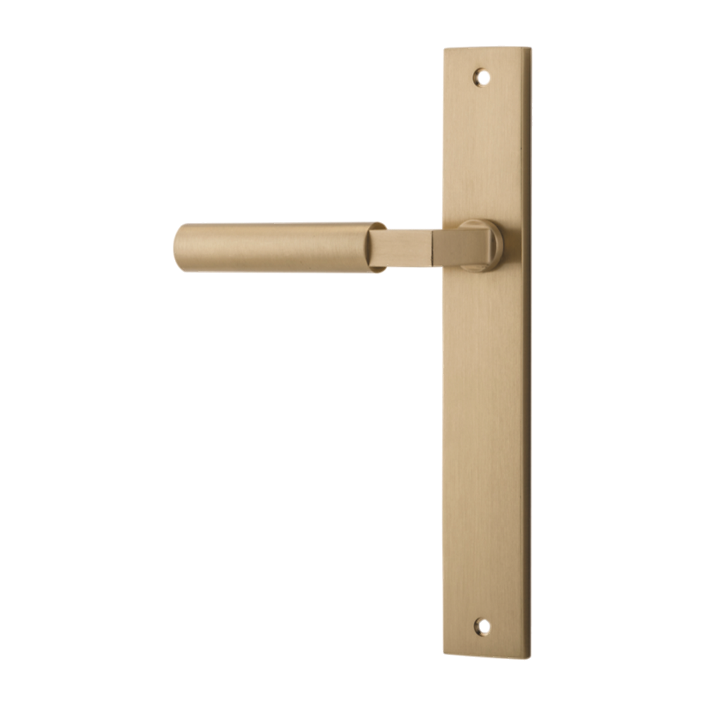 Door Lever Berlin Rectangular Latch Left Hand Fixed Brushed Brass L120xP57mm BPH240xW38mm in Brushed Brass