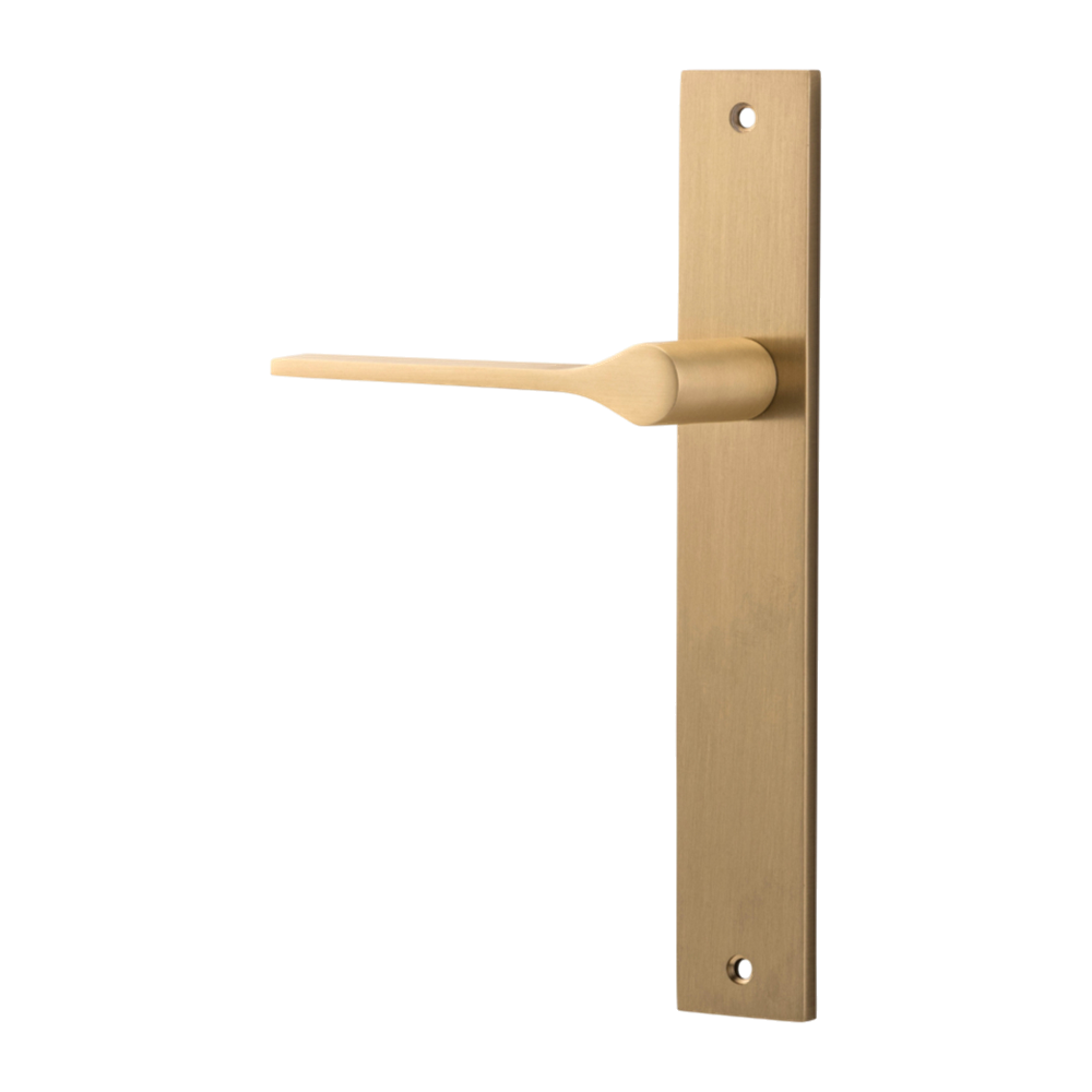 Door Lever Como Rectangular Latch Left Hand Fixed Brushed Brass L119xP59mm BPH240xW38mm in Brushed Brass