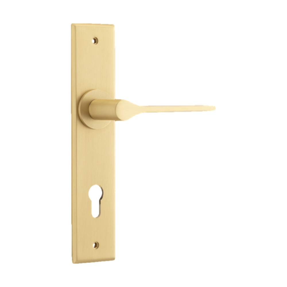 Door Lever Como Chamfered Euro Brushed Brass H240xW50xP61mm in Brushed Brass