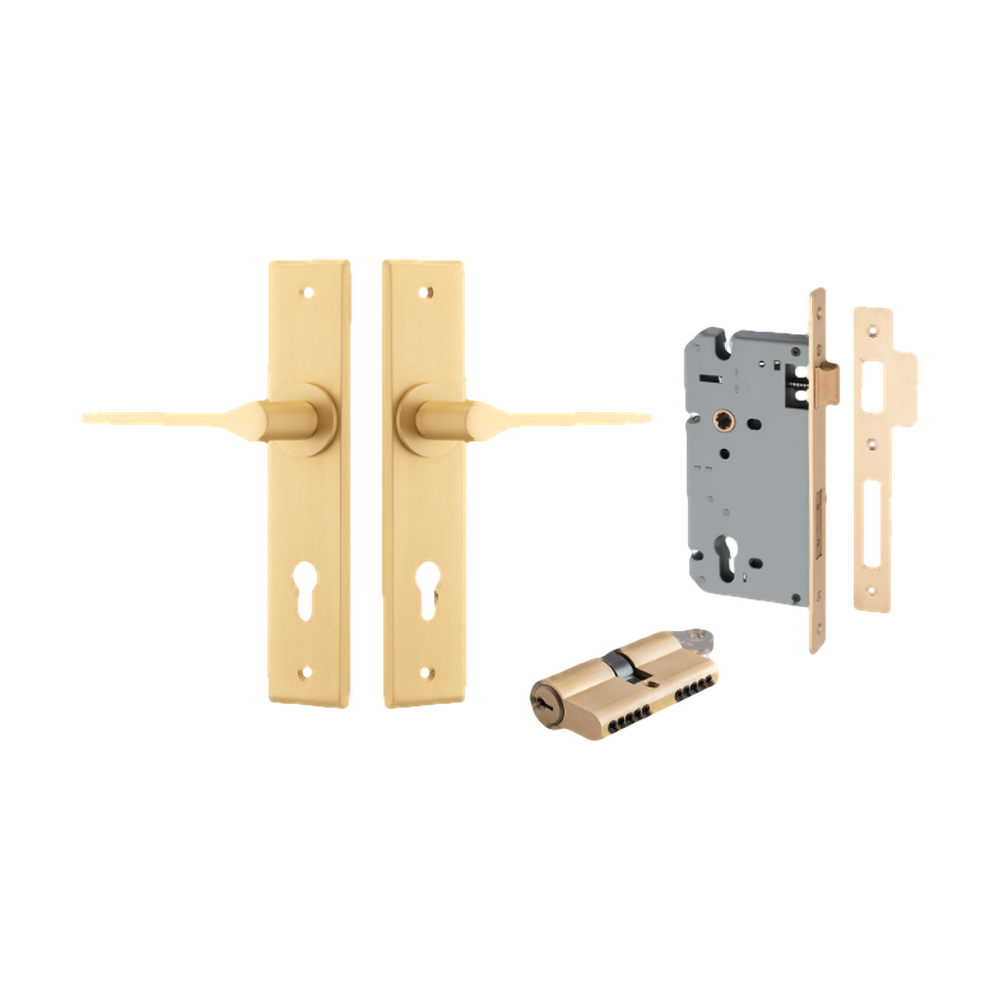 Door Lever Como Chamfered Euro Pair Brushed Brass CTC85mm L119xP61mm BPH240xW50mm Mortice Lock Euro Brushed Brass CTC85mm Backset 60mm, Euro Cylinder Dual Function 5 Pin Brushed Brass 65mm KA4 in Brushed Brass