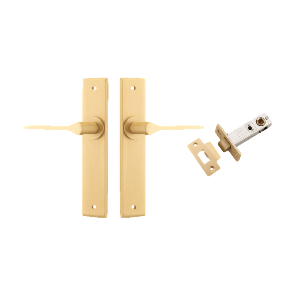 Door Lever Como Chamfered Brushed Brass L119xP61mm BPH240xW50mm Passage Kit Tube Latch Split Cam 'T' Striker Brushed Brass Backset 60mm in Brushed Brass
