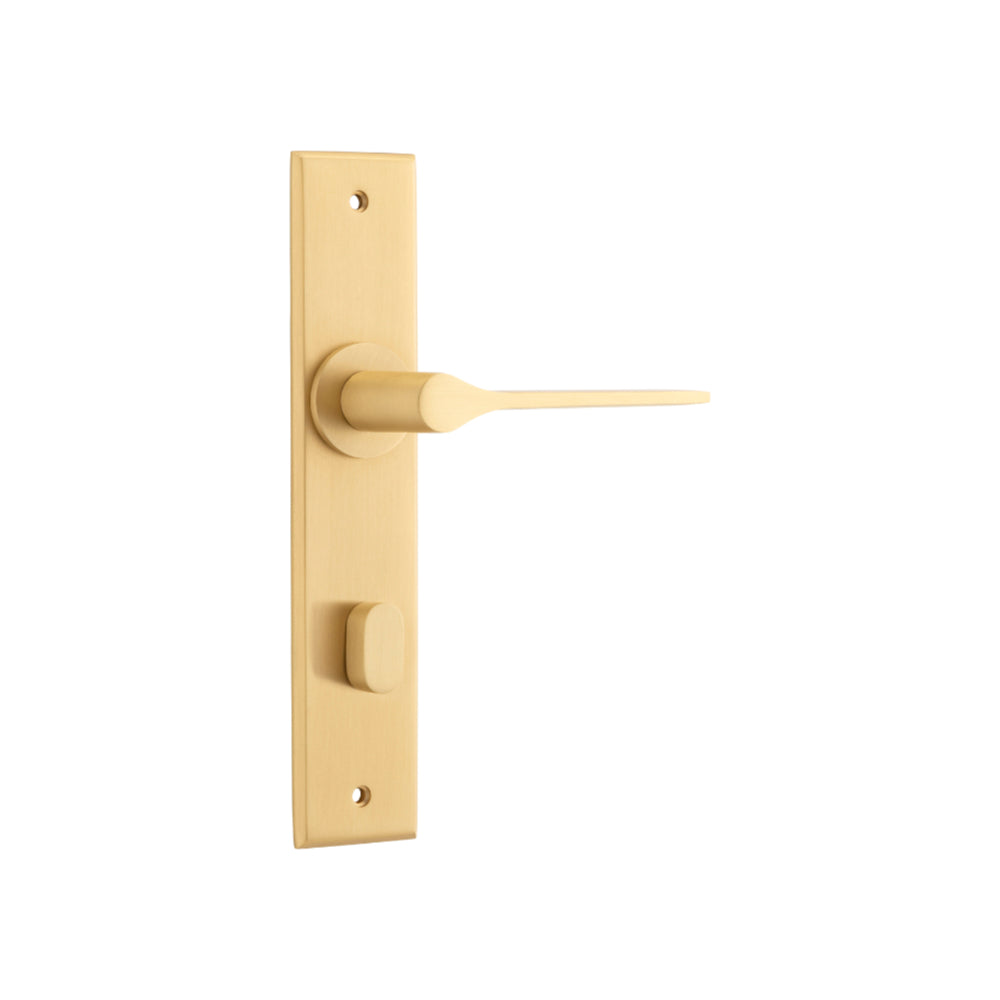 Door Lever Como Chamfered Privacy Brushed Brass H240xW50xP61mm in Brushed Brass