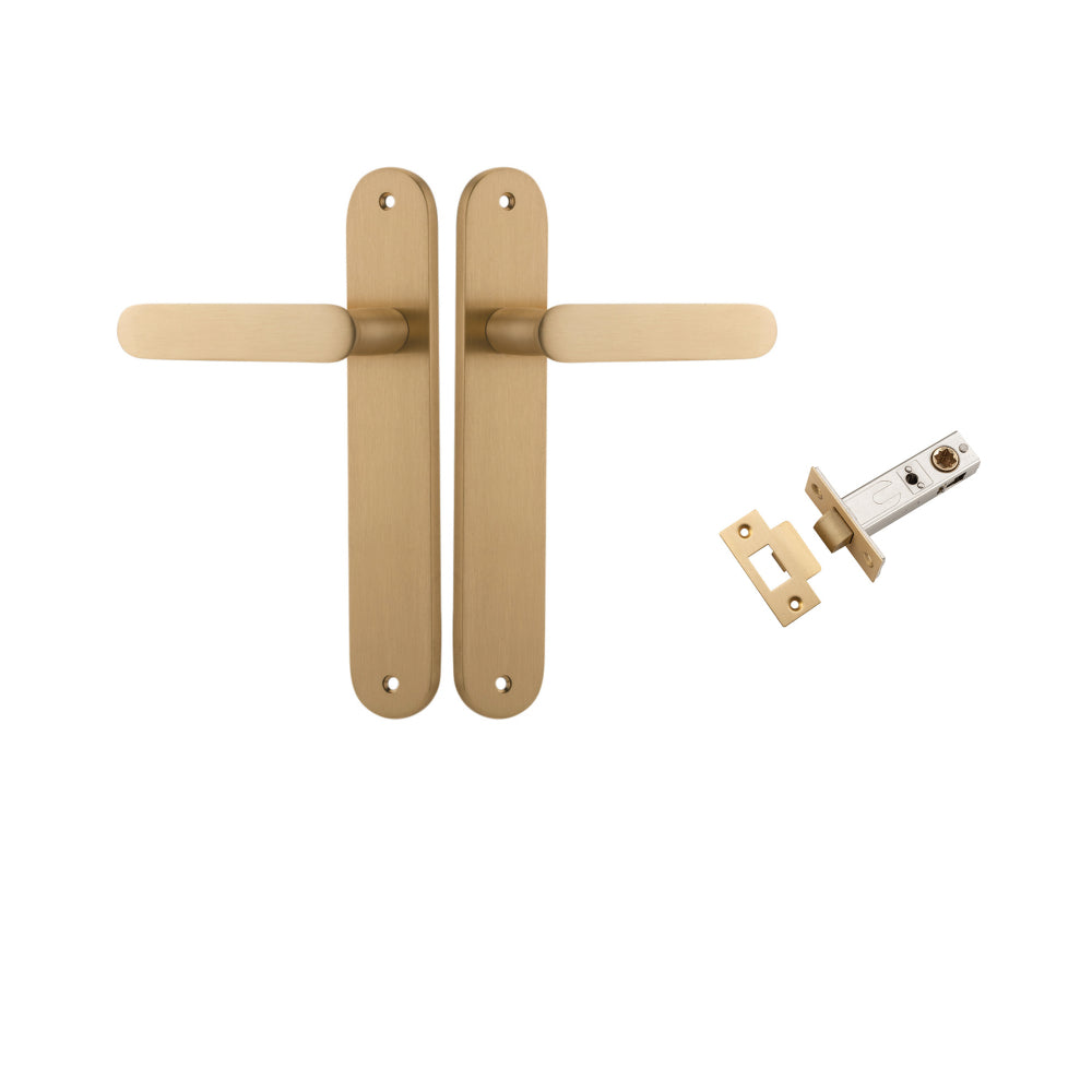 Door Lever Bronte Oval Brushed Brass L117xP53mm BPH240xW40mm Passage Kit Tube Latch Split Cam 'T' Striker Brushed Brass Backset 60mm in Brushed Brass