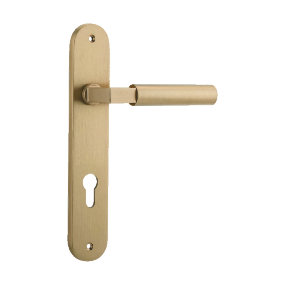 Door Lever Berlin Oval Euro Brushed Brass CTC85mm H237xW40xP57mm in Brushed Brass