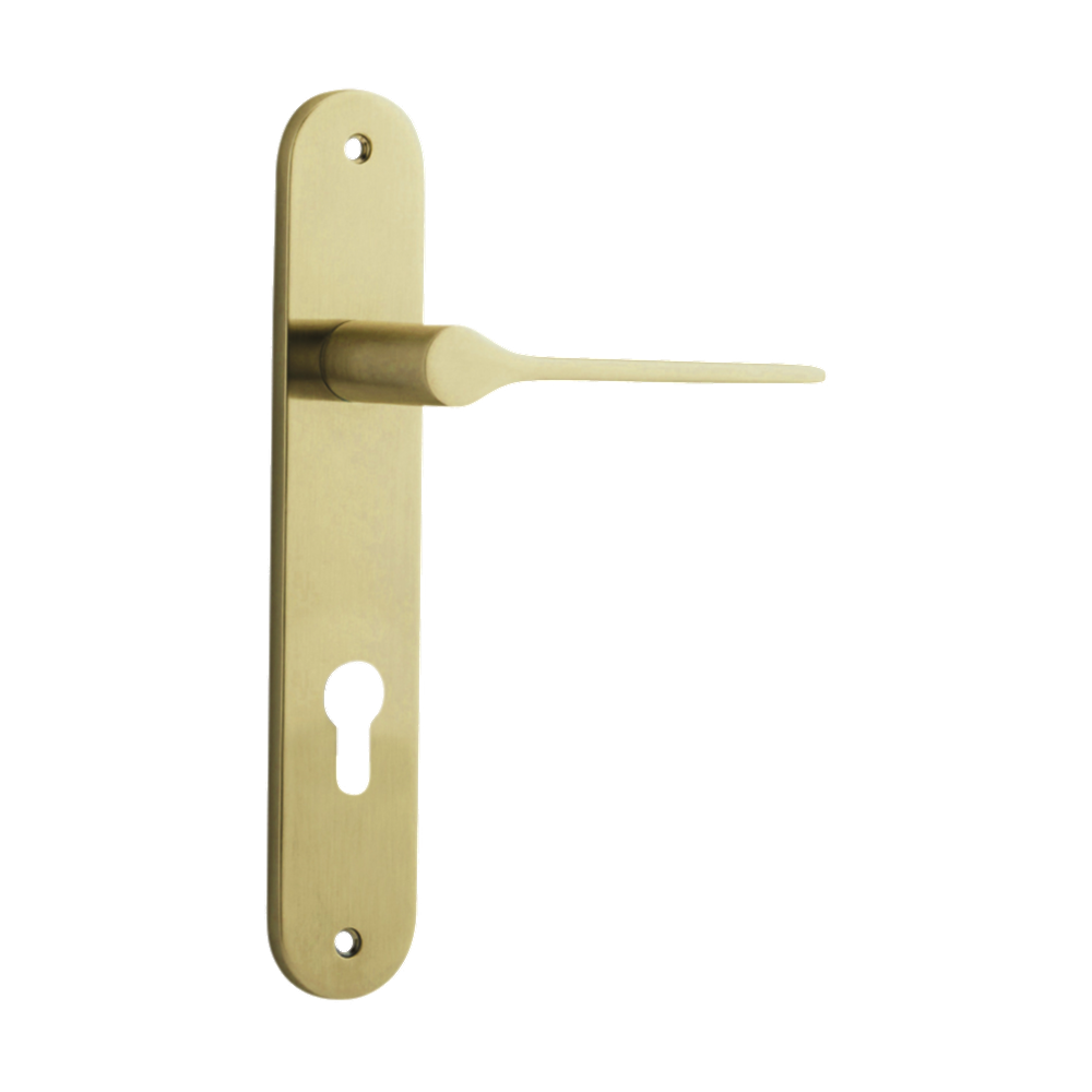 Door Lever Como Oval Euro Brushed Brass CTC85mm H240xW40xP58mm in Brushed Brass