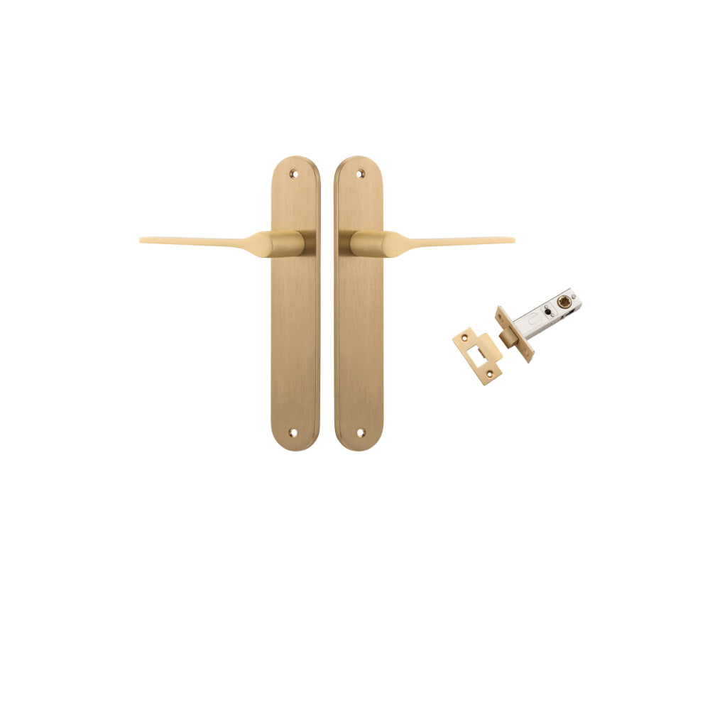 Door Lever Como Oval Brushed Brass L119xP59mm BPH240xW40mm Passage Kit Tube Latch Split Cam 'T' Striker Brushed Brass Backset 60mm in Brushed Brass