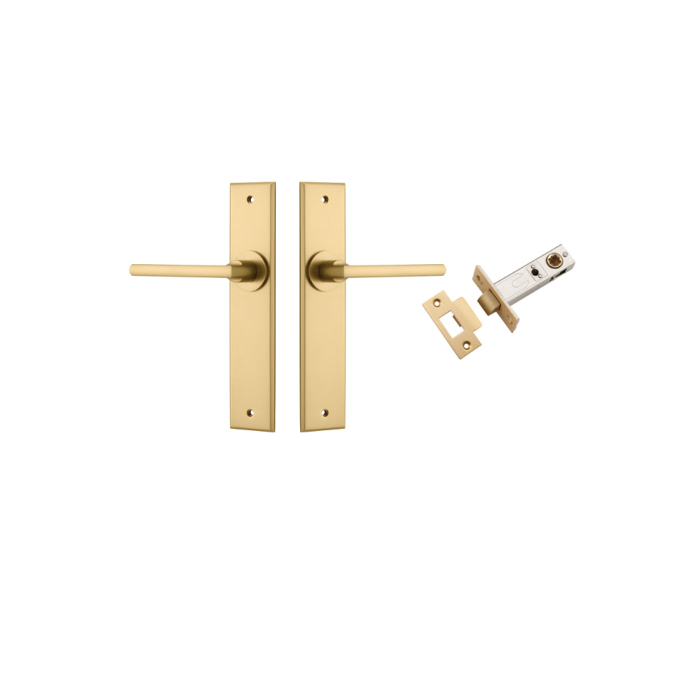 Door Lever Baltimore Chamfered Brushed Brass L118xP56mm BPH240xW50mm Passage Kit Tube Latch Split Cam 'T' Striker Brushed Brass Backset 60mm in Brushed Brass
