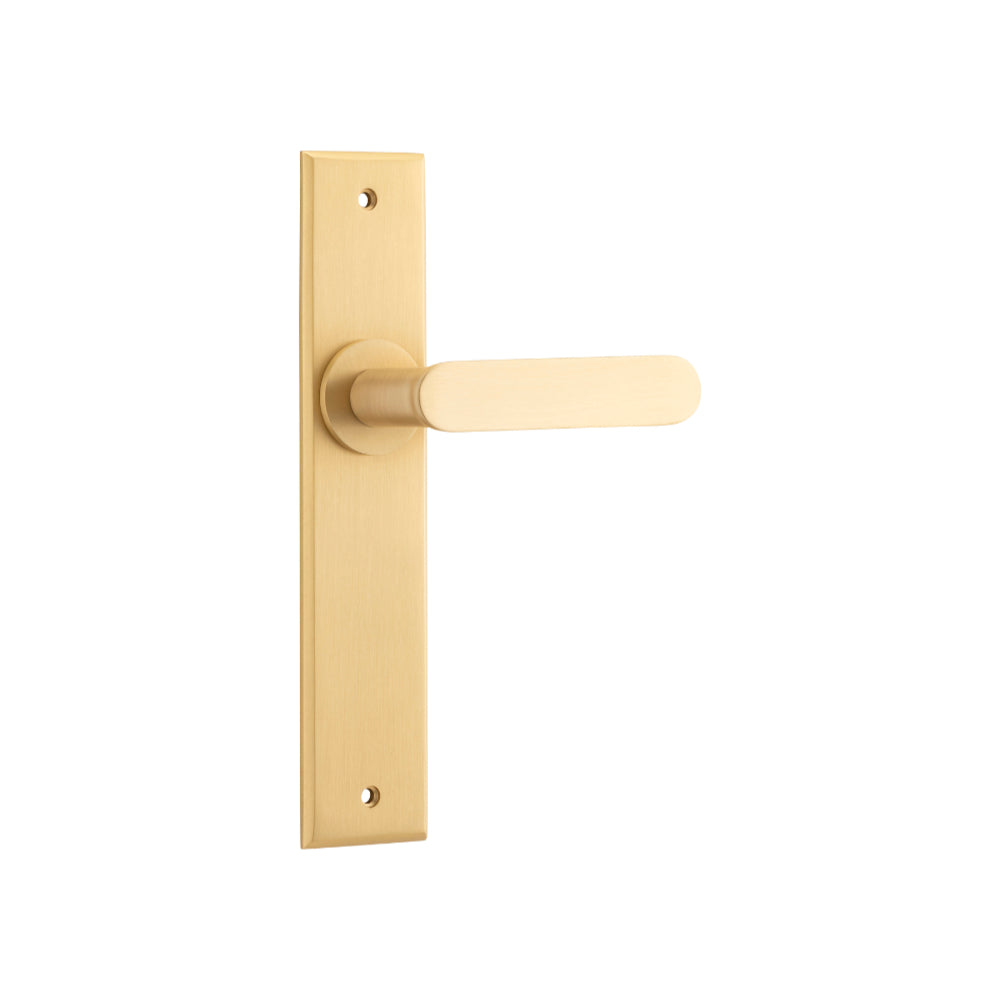Door Lever Bronte on Long Backplate Brushed Brass H240xW50xP55mm in Brushed Brass