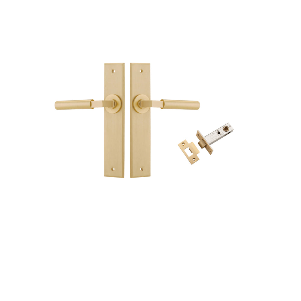 Door Lever Berlin Chamfered Brushed Brass L120xP59mm BPH240xW50mm Passage Kit Tube Latch Split Cam 'T' Striker Brushed Brass Backset 60mm in Brushed Brass