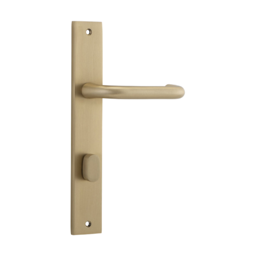 Pair of Iver Oslo Lever handles on rectangular backplates, architectural hardware for doors, in a sleek modern design.