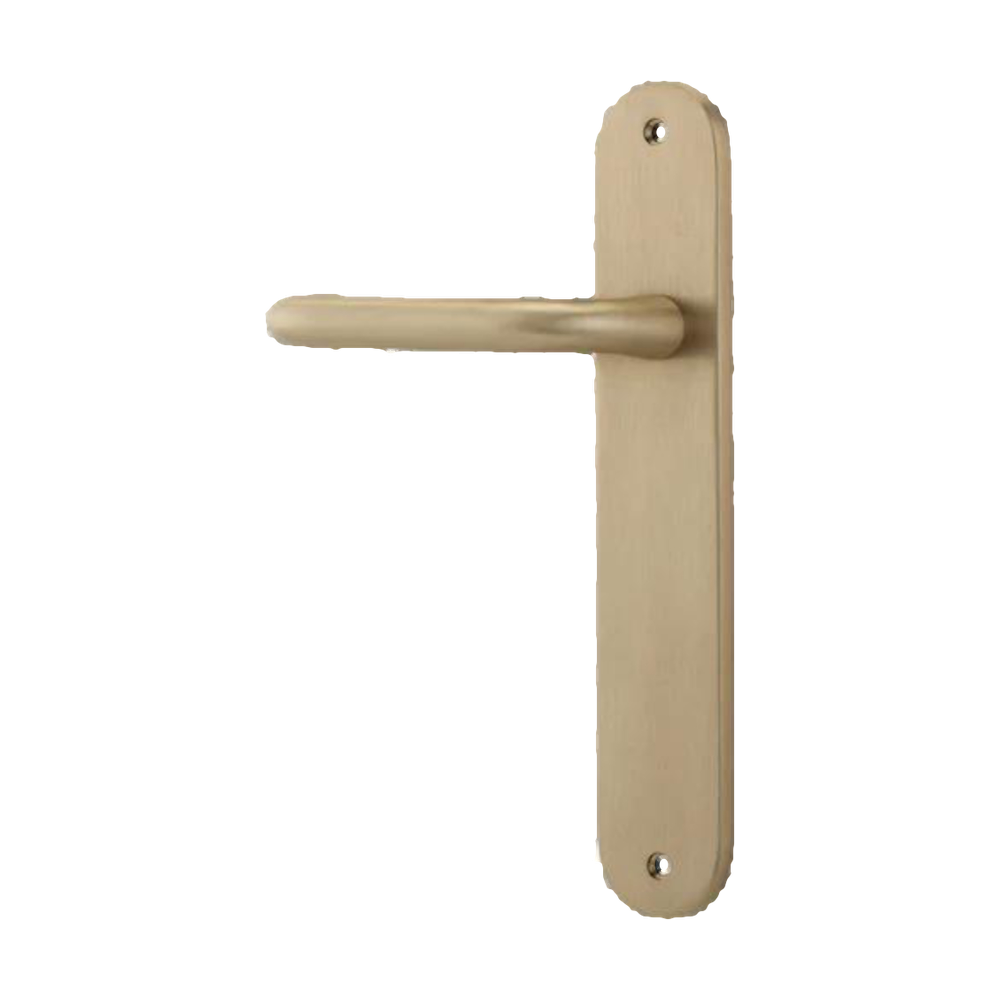 Door Lever Oslo Return Oval Latch Left Hand Fixed Brushed Brass L118xP54mm BPH240xW40mm in Brushed Brass