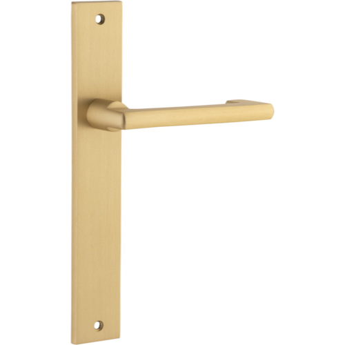 Pair of Iver Baltimore return levers with rectangular backplates, showcasing the elegant door handle design and hardware details.