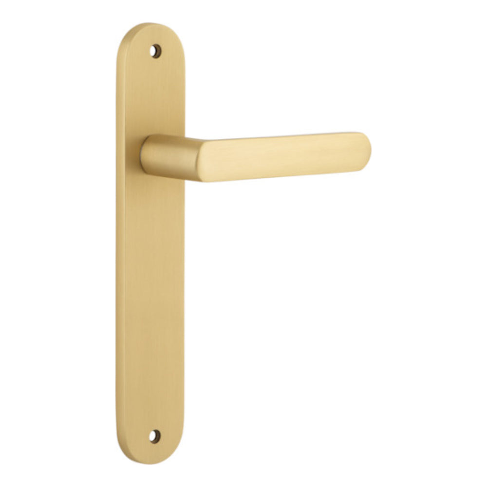 Door Lever Osaka Oval Latch Pair Brushed Brass H240xW40xP55mm in Brushed Brass