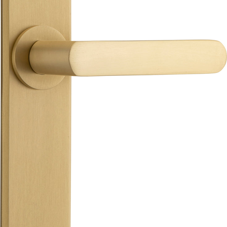 Door Lever Osaka Chamfered Latch Pair Brushed Brass H240xW50xP55mm in Brushed Brass
