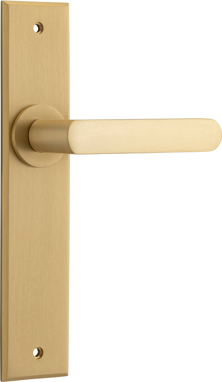 Door Lever Osaka Chamfered Latch Pair Brushed Brass H240xW50xP55mm in Brushed Brass