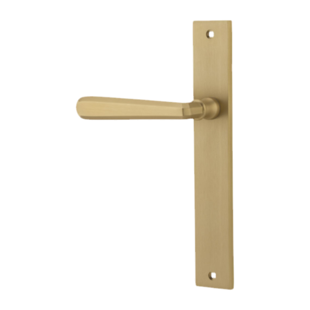 Door Lever Copenhagen Rectangular Latch Fixed Half Set Left Hand Brushed Brass H240xW38xP61mm in Brushed Brass