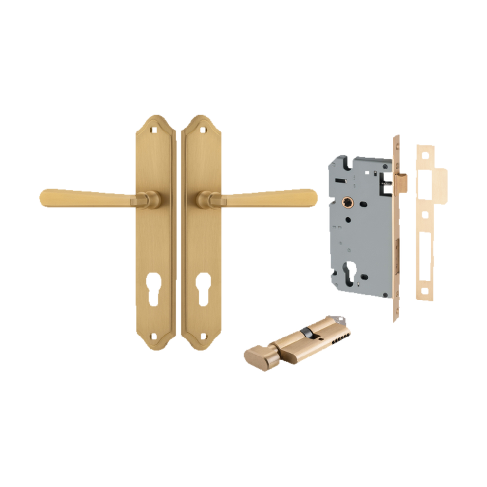 Door Lever Copenhagen Shouldered Euro Pair Brushed Brass CTC85mm H250xW48xP61mm Entrance Kit Mortice Lock Euro Brushed Brass CTC85mm Backset 60mm, Euro Cylinder Key Thumb 6 Pin Brushed Brass L70mm
KA1 in Brushed Brass