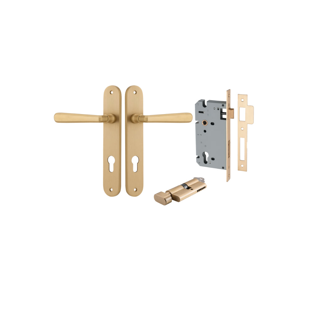 Door Lever Copenhagen Oval Euro Pair Brushed Brass CTC85mm H240xW40xP61mm Entrance Kit Mortice Lock Euro Brushed Brass CTC85mm Backset 60mm, Euro Cylinder Key Thumb 6 Pin Brushed Brass L70mm
KA1 in Brushed Brass
