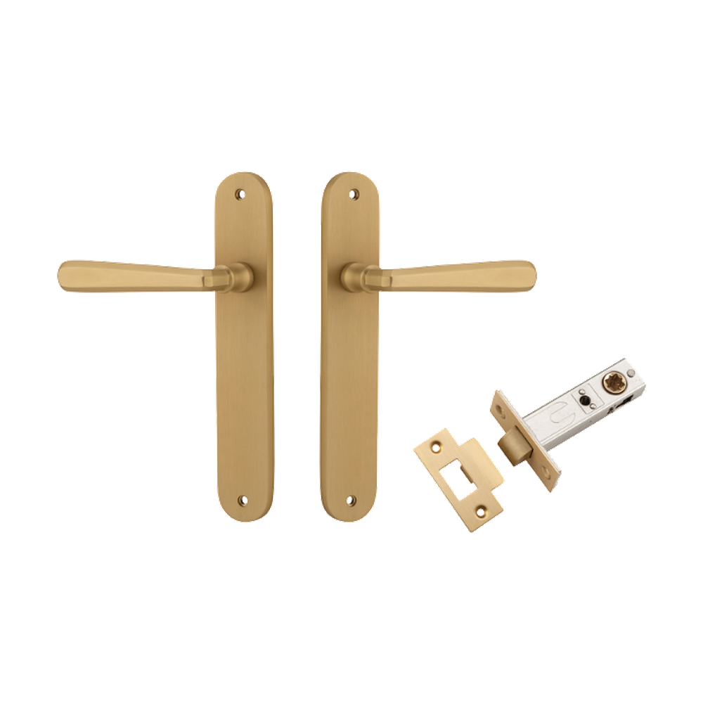Door Lever Copenhagen Oval Latch Pair Brushed Brass H240xW40xP61mm Passage Kit Tube Latch Split Cam 'T' Striker Brushed Brass Backset 60mm in Brushed Brass