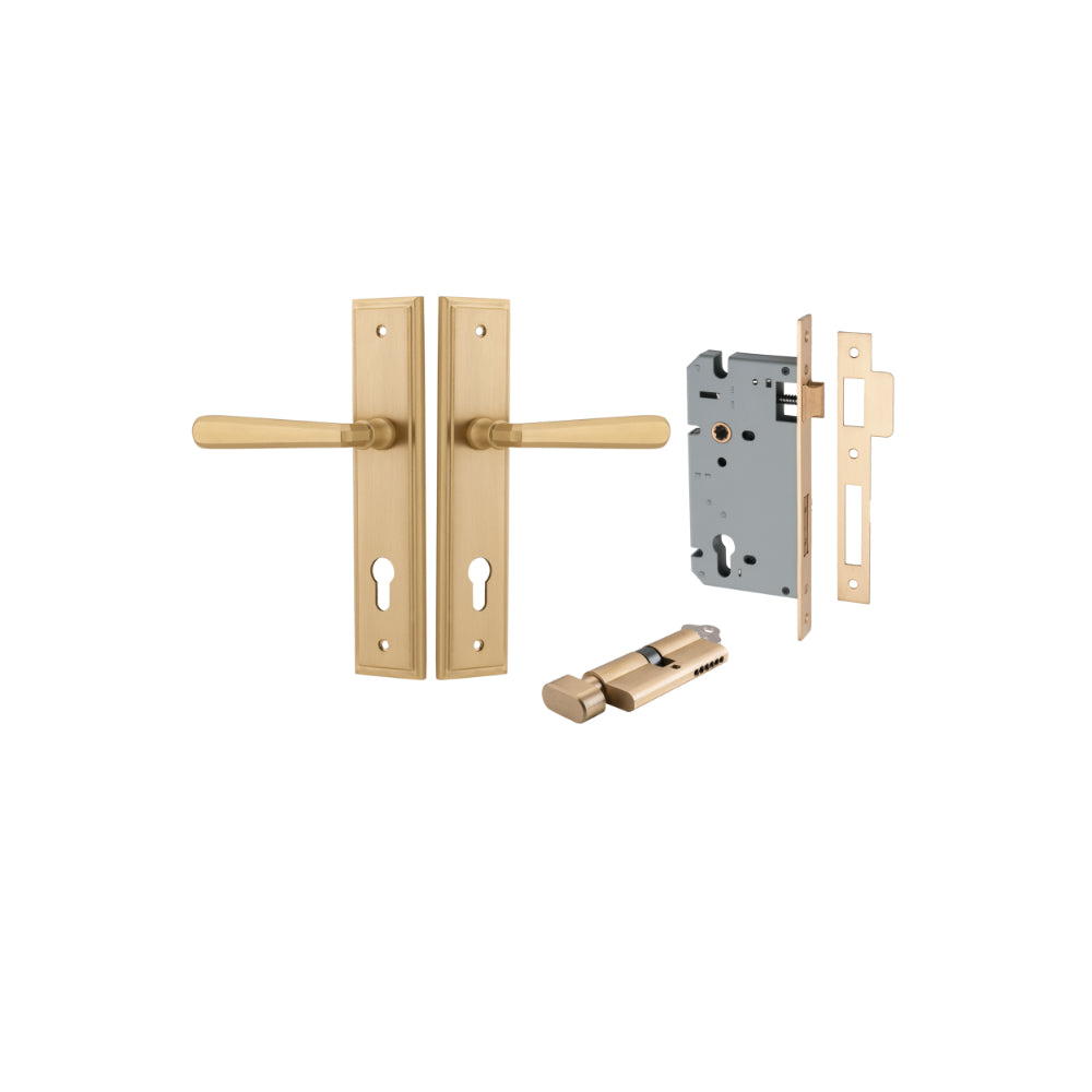 Door Lever Copenhagen Stepped Euro Pair Brushed Brass CTC85mm H237xW50xP61mm Entrance Kit, Mortice Lock Euro Brushed Brass CTC85mm Backset 60mm, Euro Cylinder Key Thumb 6 Pin Brushed Brass L70mm
KA1 in Brushed Brass