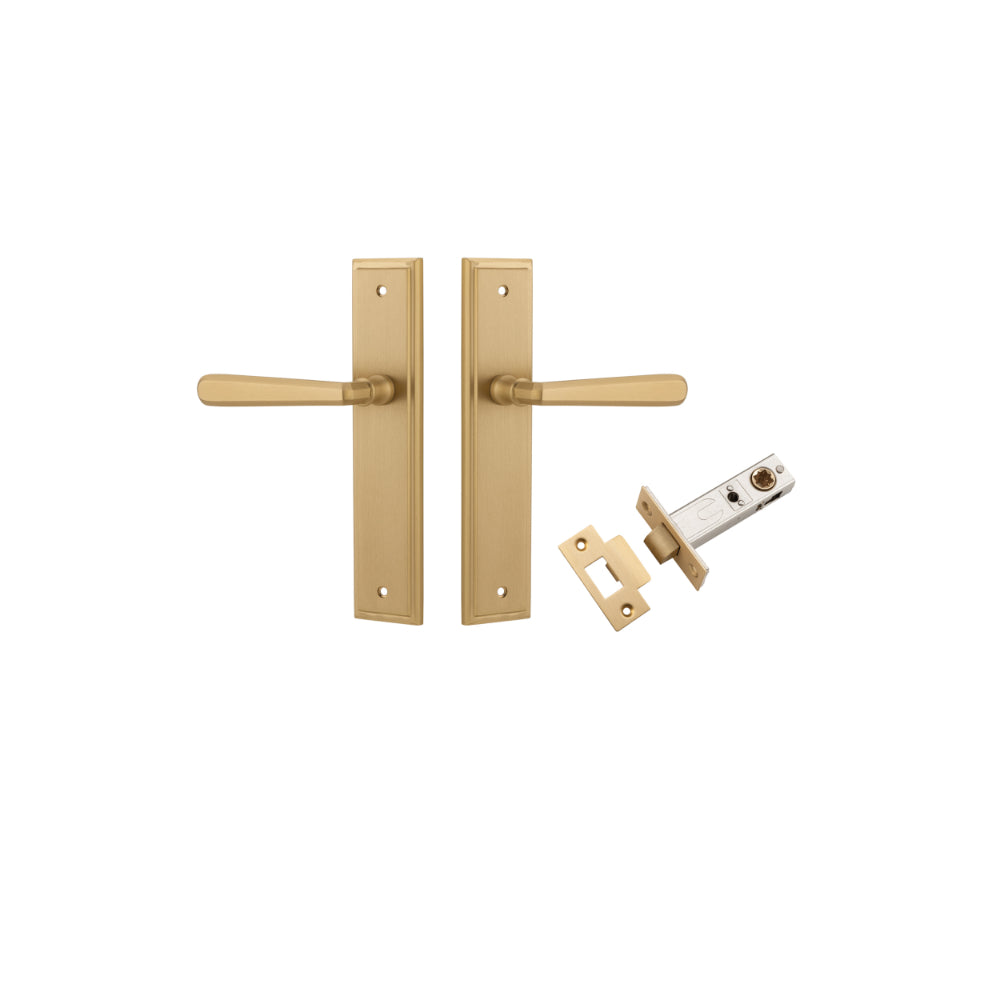 Door Lever Copenhagen Stepped Latch Pair Brushed Brass H237xW50xP61mm Passage Kit, Tube Latch Split Cam 'T' Striker Brushed Brass Backset 60mm in Brushed Brass
