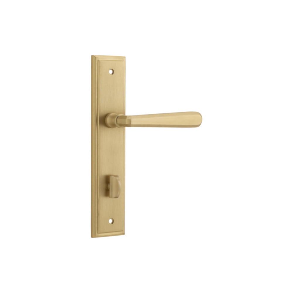 Door Lever Copenhagen Stepped Privacy Pair Brushed Brass CTC85mm H237xW50xP61mm in Brushed Brass