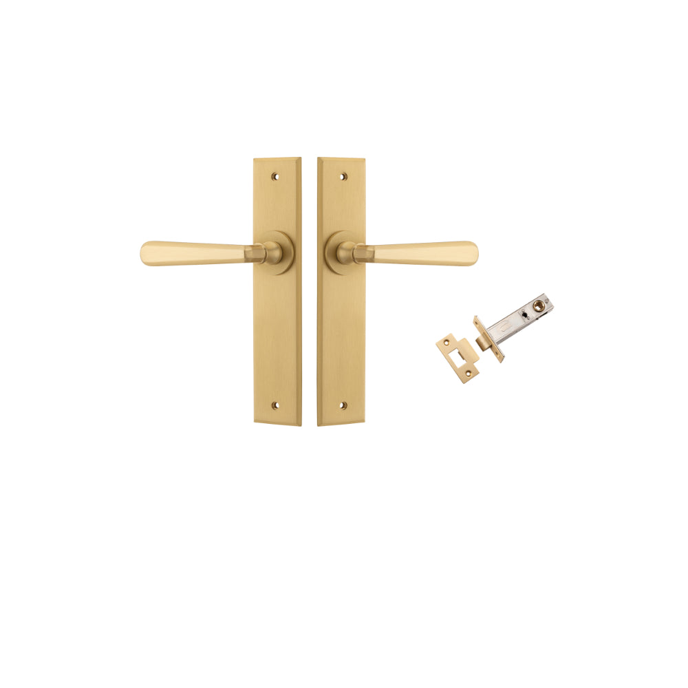 Door Lever Copenhagen Chamfered Brushed Brass L120xP59mm BPH240xW50mm Passage Kit Tube Latch Split Cam 'T' Striker Brushed Brass Backset 60mm in Brushed Brass