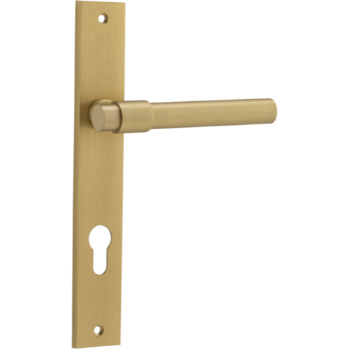 Door Lever Helsinki Rectangular Euro Pair Brushed Brass CTC85mm H240xW38xP44mm in Brushed Brass