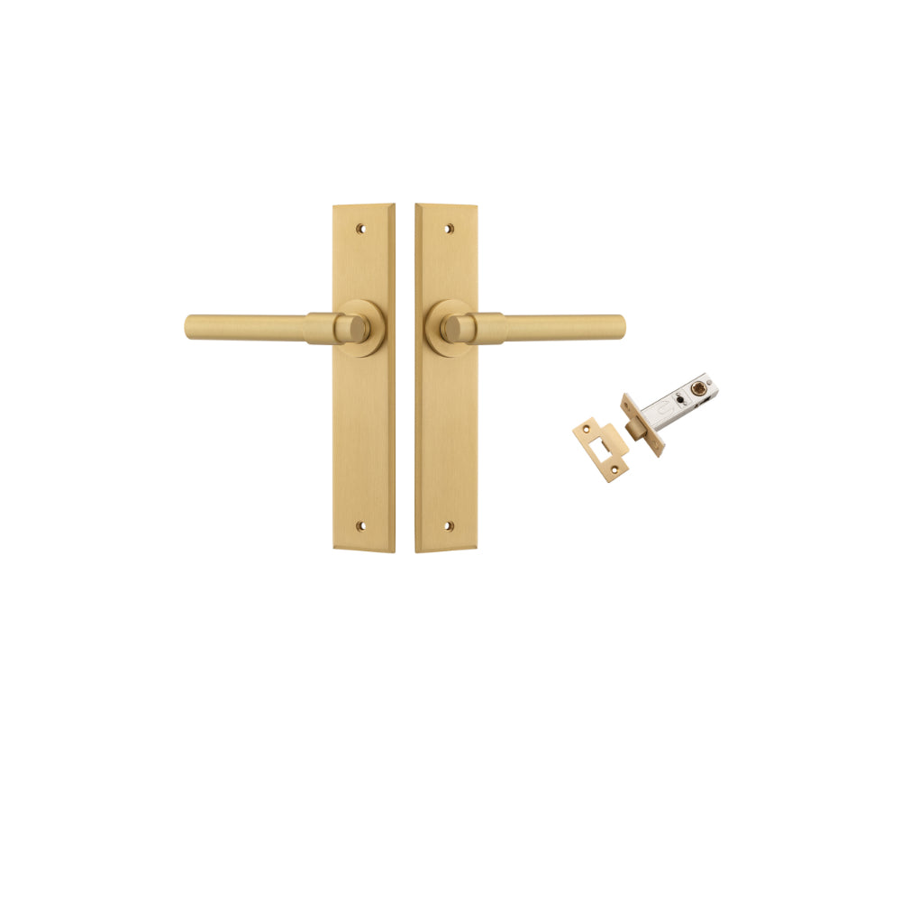 Door Lever Helsinki Chamfered Brushed Brass L137xP60mm BPH240xW50mm Passage Kit Tube Latch Split Cam 'T' Striker Brushed Brass Backset 60mm in Brushed Brass