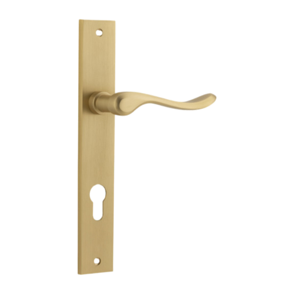 Door Lever Stirling Rectangular Euro Pair Brushed Brass CTC85mm H240xW38xP64mm in Brushed Brass
