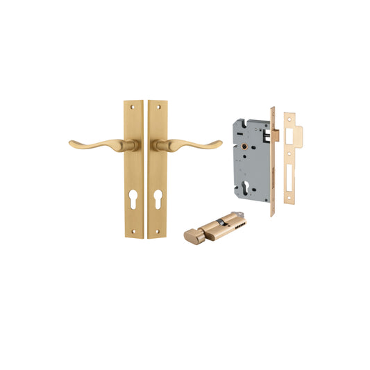 Door Lever Stirling Rectangular Euro Pair Brushed Brass CTC85mm H240xW38xP64mm Entrance Kit, Mortice Lock Euro Brushed Brass CTC85mm Backset 60mm, Euro Cylinder Key Thumb 6 Pin Brushed Brass L70mm  
 KA1 in Brushed Brass