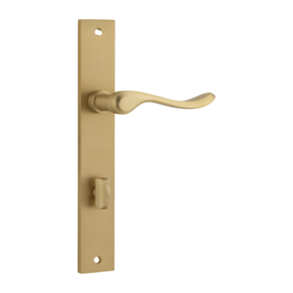 Door Lever Stirling Rectangular Privacy Pair Brushed Brass CTC85mm H240xW38xP64mm in Brushed Brass