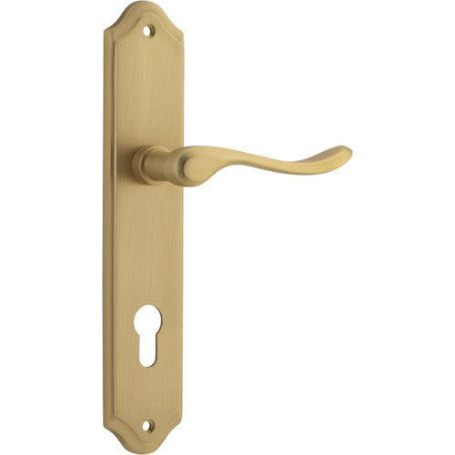 Door Lever Stirling Shouldered Euro Pair Brushed Brass CTC85mm H250xW48xP64mm in Brushed Brass