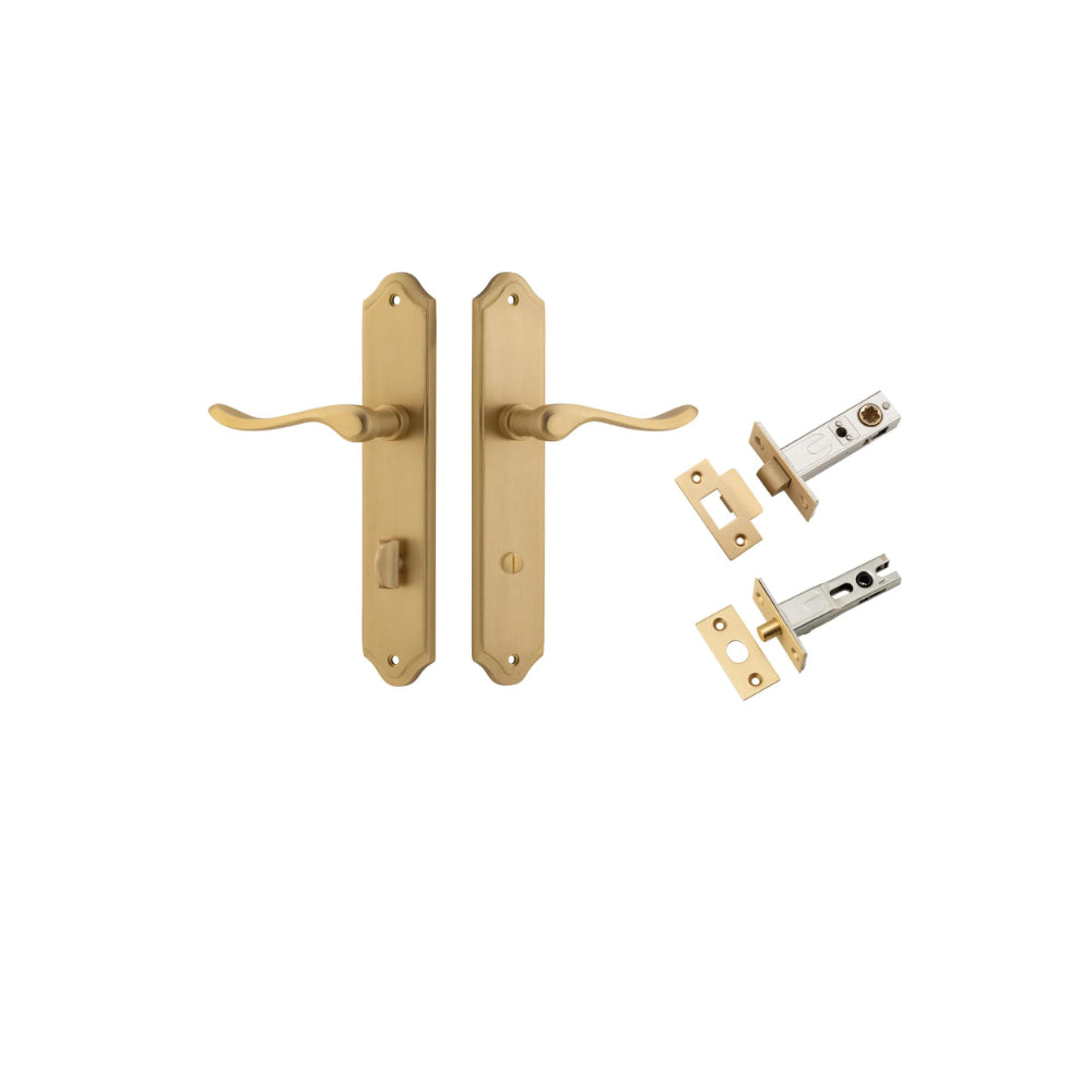 Door Lever Stirling Shouldered Privacy Pair Brushed Brass CTC85mm H250xW48xP64mm Privacy Kit Tube Latch Split Cam 'T' Striker Brushed Brass Backset 60mm, Privacy Bolt Round Bolt Brushed Brass Backset 60mm in Brushed Brass