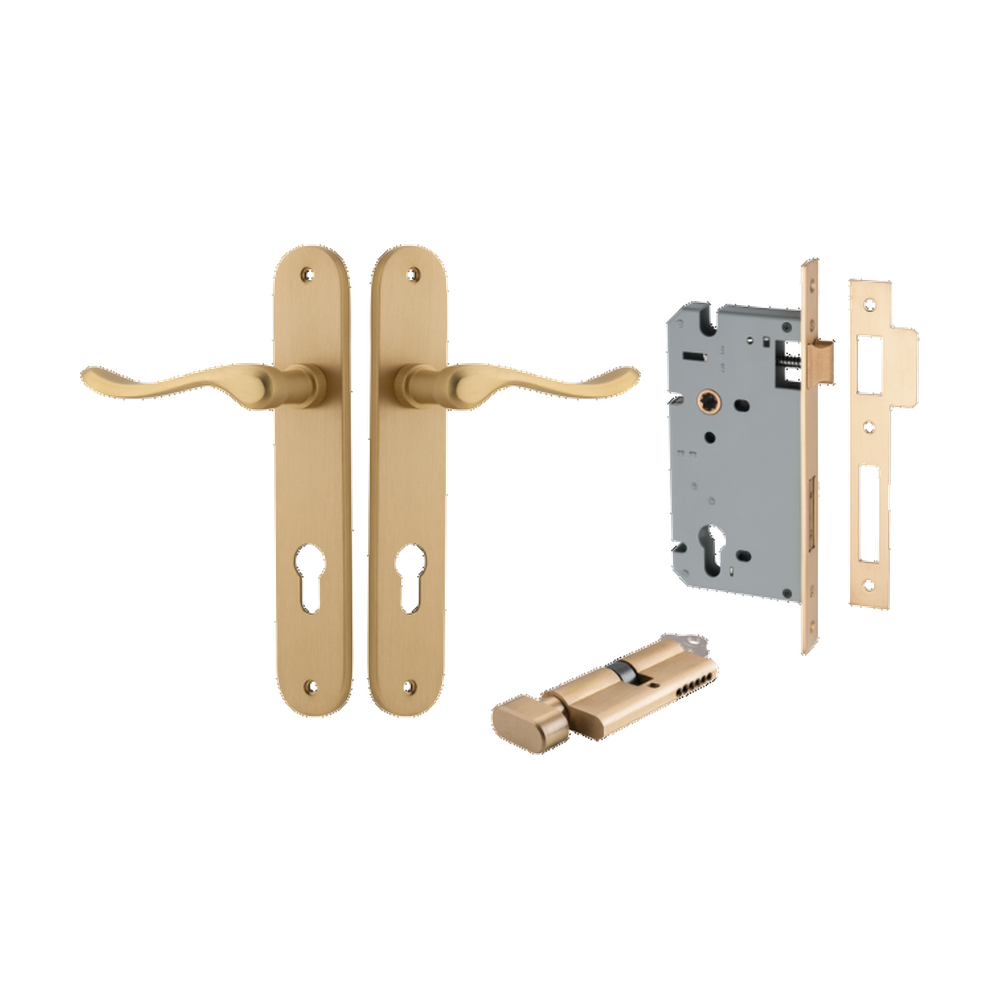 Door Lever Stirling Oval Euro Pair Brushed Brass CTC85mm H240xW40xP64mm Entrance Kit Mortice Lock Euro Brushed Brass CTC85mm Backset 60mm, Euro Cylinder Key Thumb 6 Pin Brushed Brass L70mm
KA1 in Brushed Brass