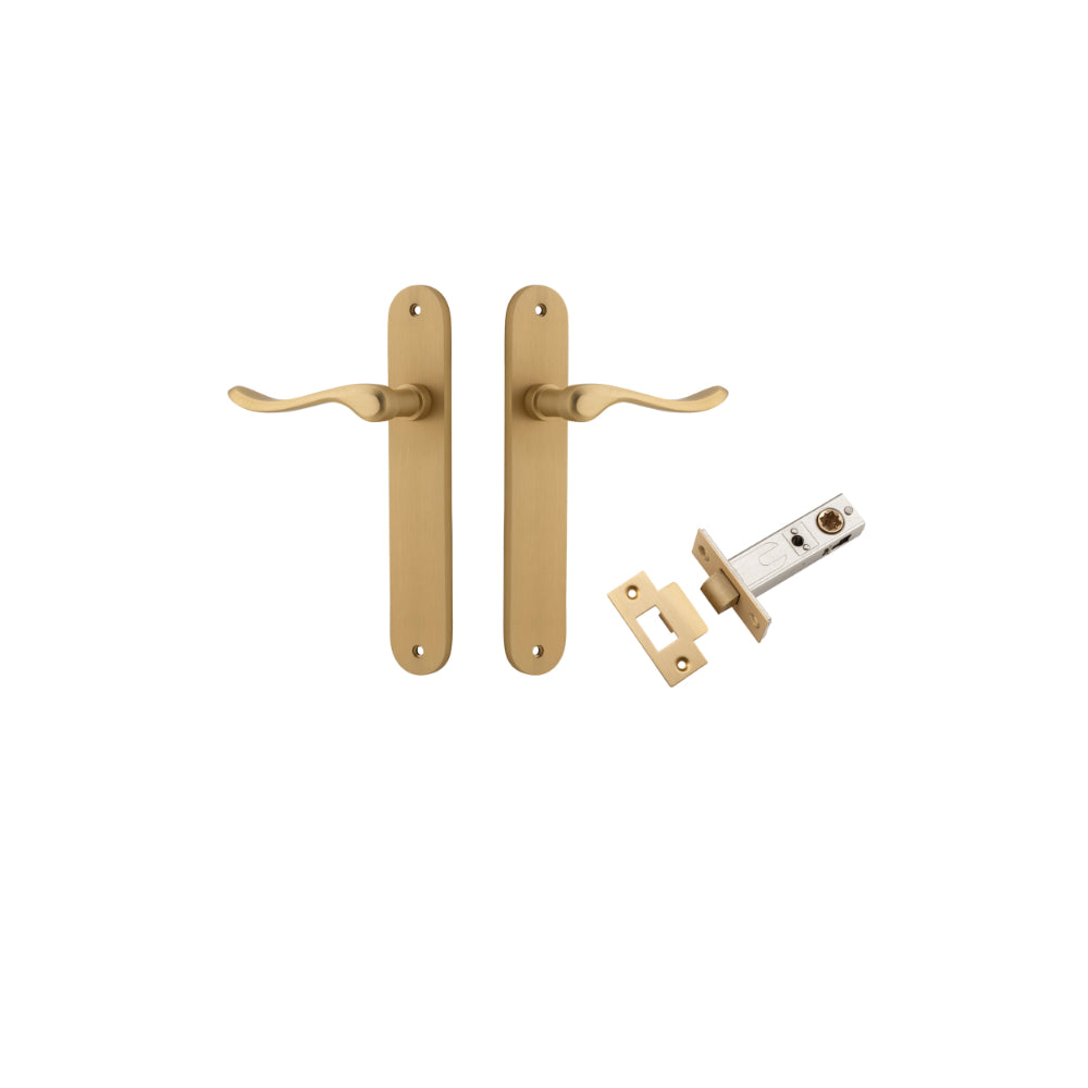Door Lever Stirling Oval Latch Pair Brushed Brass H240xW40xP64mm Passage Kit Tube Latch Split Cam 'T' Striker Brushed Brass Backset 60mm in Brushed Brass