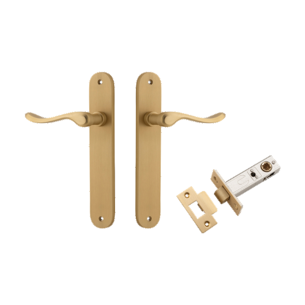 Door Lever Stirling Oval Latch Pair Brushed Brass H240xW40xP64mm Passage Kit Tube Latch Split Cam 'T' Striker Brushed Brass Backset 60mm in Brushed Brass