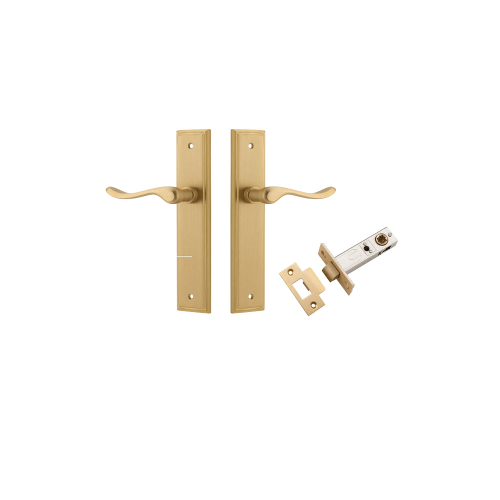 Door Lever Stirling Stepped Latch Pair Brushed Brass H237xW50xP64mm Passage Kit, Tube Latch Split Cam 'T' Striker Brushed Brass Backset 60mm in Brushed Brass